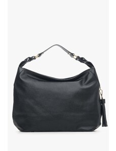 Women's Black Hobo Bag made of Genuine Italian Leather Estro ER00114115