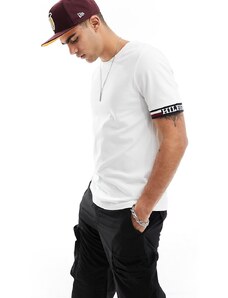 Tommy Hilfiger - T-shirt bianca con scritta del logo e righe a contrasto sui bordi-Bianco