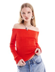 Noisy May - Top a maniche lunghe rosso in maglia con spalle scoperte