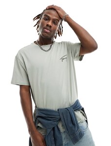 Tommy Jeans - T-shirt regular greige con firma-Verde