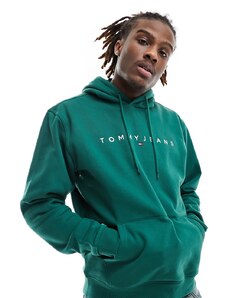 Tommy Jeans - Felpa con cappuccio verde con logo lineare