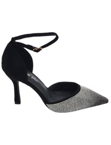 Malu Shoes Scarpe decollete donna elegante punta glitter degrade' nero argento tacco 10 cm cinturino alla caviglia maryjane