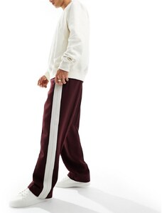 ASOS DESIGN - Pantaloni in twill di misto lana eleganti bordeaux con riga laterale-Rosso