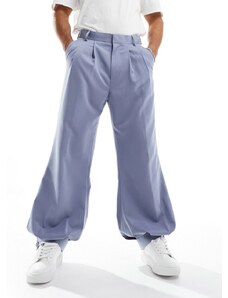 ASOS DESIGN - Pantaloni eleganti oversize a palloncino blu polvere con bottoni sul fondo