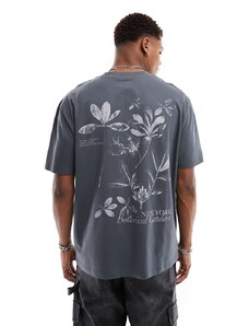 ASOS DESIGN - T-shirt comoda grigia con stampa di fiori sulla schiena-Grigio