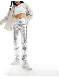 River Island - Pantaloni dritti argento metallizzato