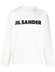 Jil Sander T-shirt bianca logotype manica lunga