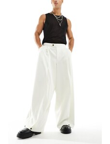 ASOS DESIGN - Pantaloni eleganti a fondo super ampio écru testurizzati-Bianco