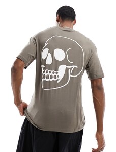 Jack & Jones - T-shirt oversize color cuoio con stampa di teschio sul retro-Marrone