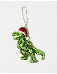 Accessorize - Decorazione natalizia a forma di t-rex con cappello da Babbo Natale ricamato con paillettes-Verde