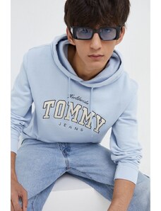 Tommy Jeans felpa in cotone uomo colore blu con cappuccio