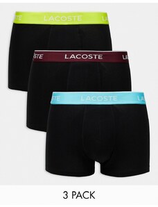 Lacoste - Essentials - Confezione da 3 boxer aderenti neri con fascia in vita a contrasto-Nero