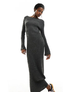 COLLUSION - Vestito lungo in maglia grigia a coste con scollo a barchetta-Grigio