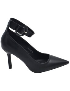 Malu Shoes Scarpa decollete donna nero in pelle a punta con cinturino largo alla caviglia tacco a spillo 120