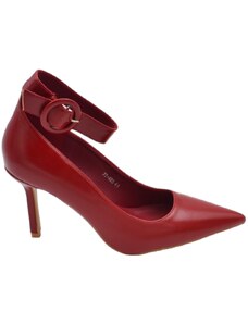 Malu Shoes Scarpa decollete donna rosso in pelle a punta con cinturino largo alla caviglia tacco a spillo 120