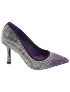 Malu Shoes Scarpe decollete donna eleganti viola con brillantini degrade argento tacco martini 10 cm