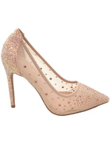 Malu Shoes Decollete scarpa donna elegante oro rosa con trasparenze e brillantini tono su tono tacco a spillo 12 evento glamour