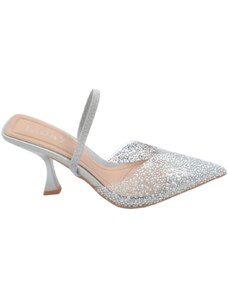 Malu Shoes Scarp decollete slingback donna effetto nudo con trasparenza e brillantini argento elastico in tono tacco martini 7 cm