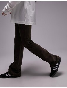 Topshop - Pantaloni a zampa elasticizzati in velluto a coste color cioccolato-Neutro
