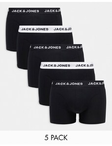 Jack & Jones - Confezione da 5 paia di boxer aderenti neri e bianchi con logo sulla fascia in vita-Nero