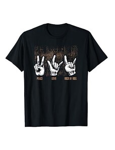 Wowsome! Camicie da band Peace Love Rock and Roll Guitar Hippie Maglietta