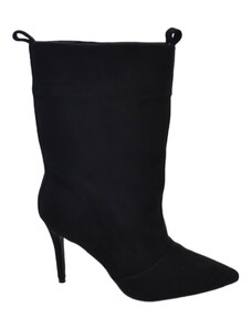 Malu Shoes Tronchetto stivaletto nero donna in camoscio dritto a punta tacco spillo 10 altezza al polpaccio calzata overI con zip