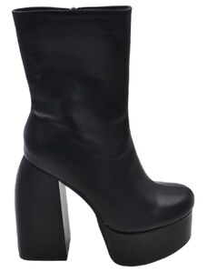Malu Shoes Tronchetto donna stivaletto in pelle nera punta tonda tacco 12cm plateau 5cm con zip effetto calzino poledance