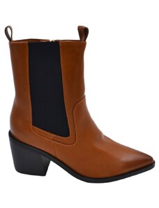 Malu Shoes Stivaletto camperos donna linea Basic cuoio con elastico Beatles punta tacchetto western 2 cm moda zip liscio