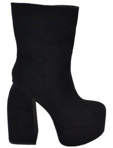 Malu Shoes Tronchetto donna stivaletto camoscio nero punta tonda tacco 12cm plateau 5cm con zip effetto calzino al polpaccio