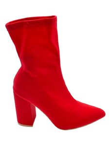 Malu Shoes Stivaletti tronchetti donna a punta in licra effetto calzino rosso con tacco largo 6 cm zip aderenti al polpaccio sexy