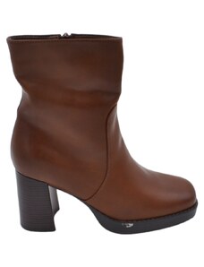 Malu Shoes Scarpe tronchetto stivaletto donna tacco alto largo in legno 6cm plateau 2cm alla caviglia cuoio zip laterale aderente