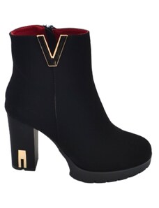 Malu Shoes Tronchetto donna in camoscio nero con accessori oro tacco largo 9 cm e plateau 3 cm zip laterale alla caviglia comodo