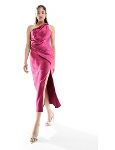 ASOS DESIGN - Vestito midi con spalline intrecciate in raso rosa con spacco