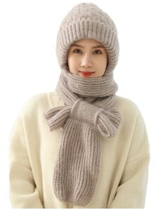 OKSakady 2-in-1 cappello sciarpa integrata di protezione dell'orecchio antivento Cap sciarpa invernale caldo a maglia cappello sciarpa
