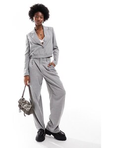 Noisy May - Pantaloni a vita alta con fondo ampio grigio chiaro in coordinato