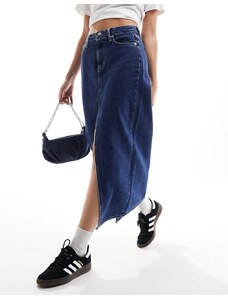 Calvin Klein Jeans - Gonna lunga in denim lavaggio scuro con spacco sul davanti-Blu navy