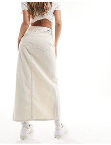 Calvin Klein Jeans - Gonna lunga in denim lavaggio bianco con spacco sul davanti