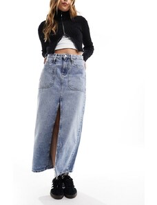 Calvin Klein Jeans - Gonna lunga in denim lavaggio chiaro con tasche-Blu