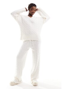 NA-KD - Pantaloni dritti in maglia a trecce bianco sporco in coordinato