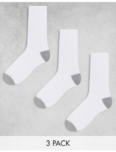ASOS DESIGN - Confezione da 3 paia di calzini sportivi bianchi con tallone e punta grigi-Bianco