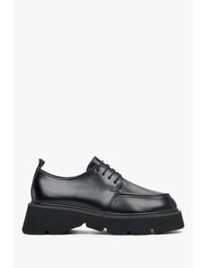 Women's Black Leather Brogues with Thick Sole Estro ER00113810