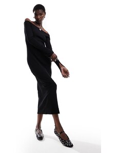 Monki - Vestito midi a maniche lunghe con scollo a barchetta nero