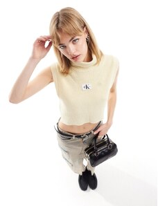 Calvin Klein Jeans - Canotta in maglia con etichetta color panna-Bianco
