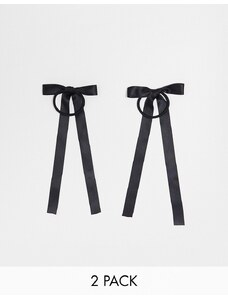 ASOS DESIGN - Confezione da 2 elastici per capelli con fiocco in raso neri-Nero