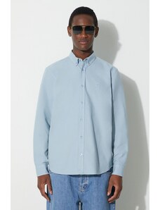 Carhartt WIP camicia in cotone Longsleeve Bolton Shirt uomo colore blu I030238.0F4GD
