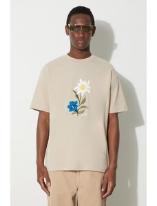 Drôle de Monsieur t-shirt in cotone Le T-Shirt Fleurs Brodées uomo colore beige con applicazione C-TS174-CO002-NBG