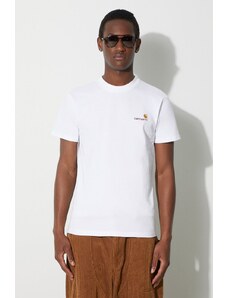 Carhartt WIP t-shirt in cotone S/S American Script T-Shirt uomo colore bianco con applicazione I029956.02XX