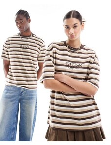 Guess - Originals - T-shirt unisex a righe orizzontali marroni-Marrone