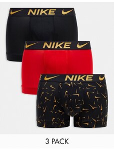 Nike - Dri-Fit Essential Micro - Confezione da 3 paia di slip aderenti neri, rossi e oro in microfibra Dri-Fit-Multicolore