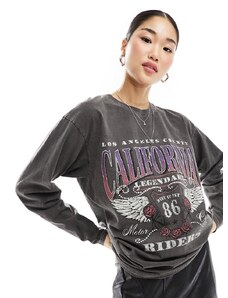 Miss Selfridge - T-shirt a maniche lunghe nera con stampa grafica LA sul retro-Nero